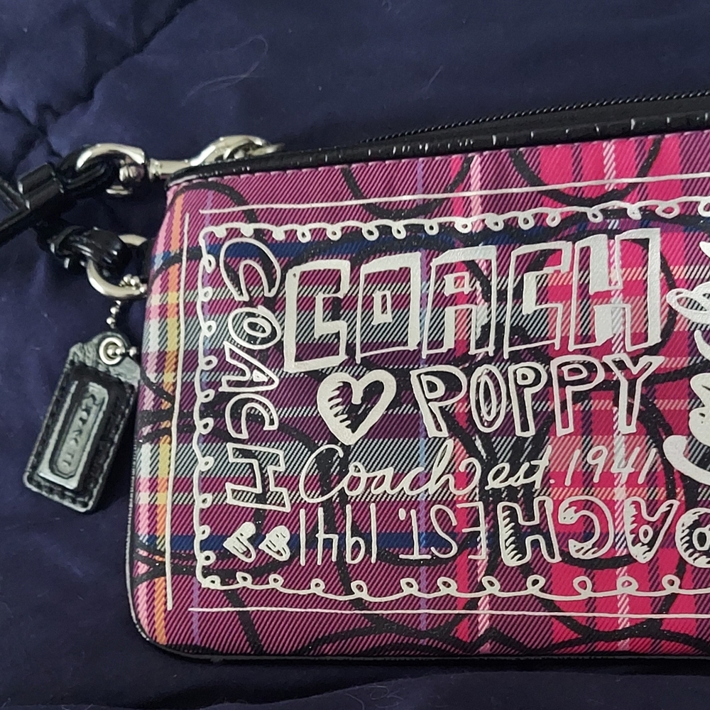 Coach Poppy Multicolor Plaid Wristlet - Picture 2 of 3